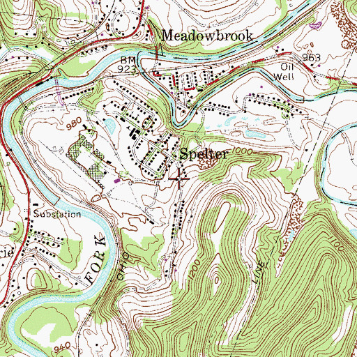 Topographic Map of Spelter Census Designated Place, WV