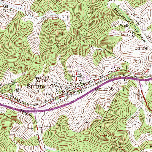Topographic Map of Wolf Summit Census Designated Place, WV