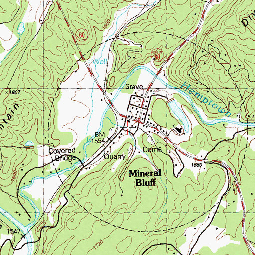 Topographic Map of Mineral Bluff Census Designated Place, GA