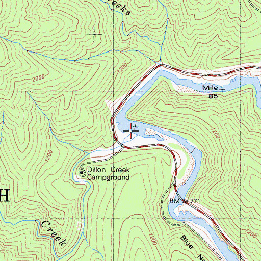 Topographic Map of Dillon Creek, CA