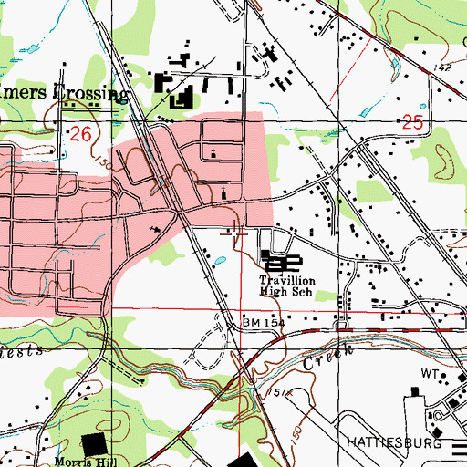 Topographic Map of Travillion Recreation Facility, MS