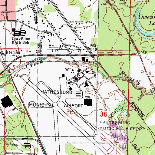 Topographic Map of George Robert Hall Air Park Industrial Park, MS