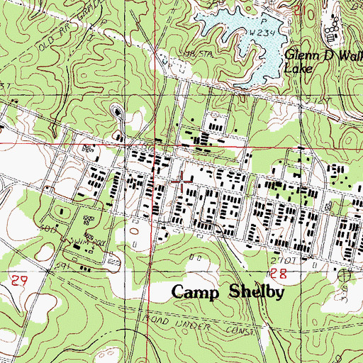 Topographic Map of Camp Shelby, MS