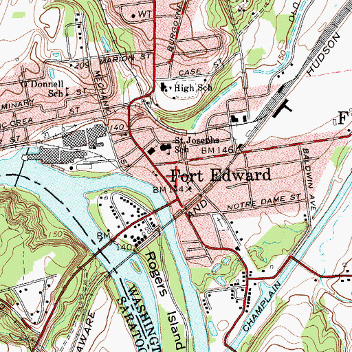 Topographic Map of Fort Edward Post Office, NY