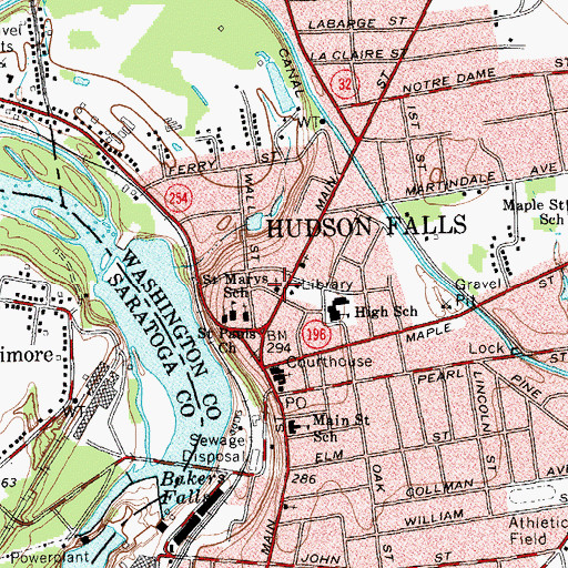 Topographic Map of Hudson Falls United Methodist Church, NY