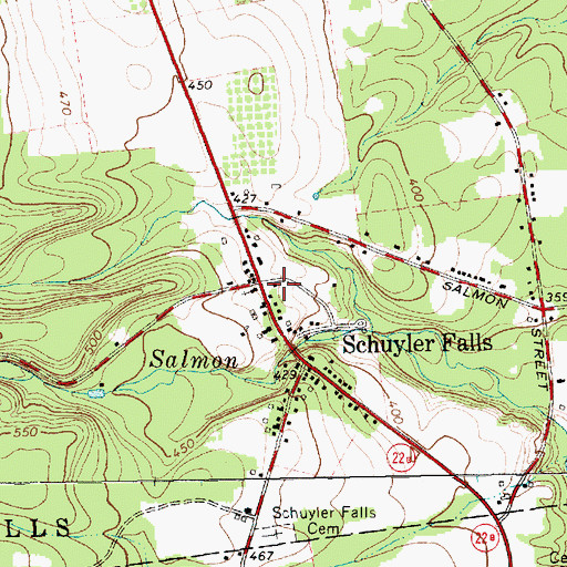 Topographic Map of Schuyler Falls Post Office, NY