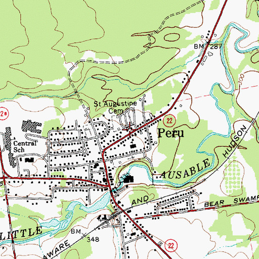 Topographic Map of Peru Town Hall, NY