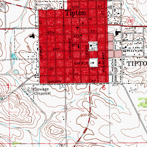 Topographic Map of Tipton Ambulance Service, IA