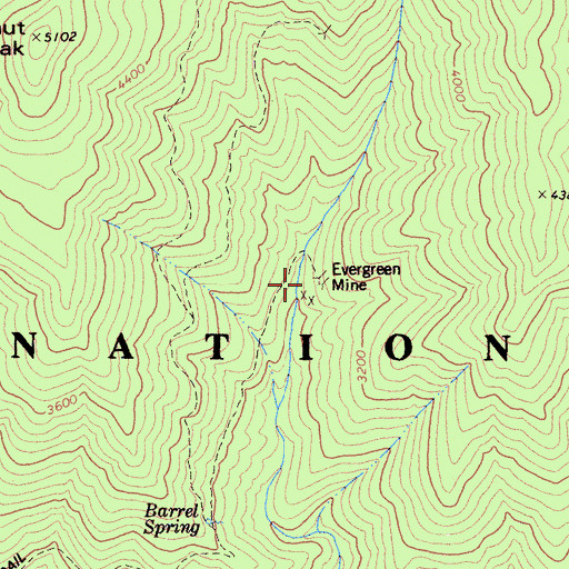 Topographic Map of Evergreen Mine, CA