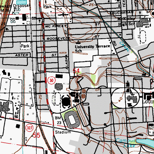 Topographic Map of Louisiana State University Broussard Hall, LA