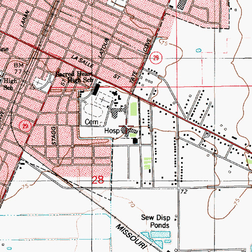 Topographic Map of Mercy Regional Medical Center, LA