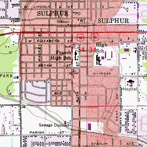Topographic Map of Brimstone Historical Society, LA