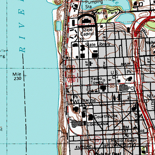 Topographic Map of Baton Rouge Area Convention and Visitors Bureau, LA