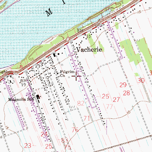 Topographic Map of First Baptist Church of Vacherie, LA