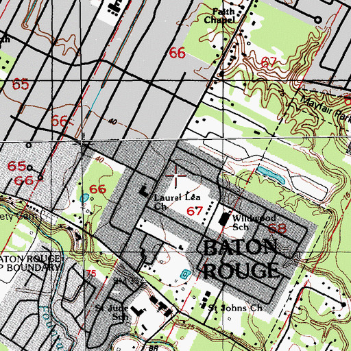 Topographic Map of General Assembly Church of Baton Rouge, LA
