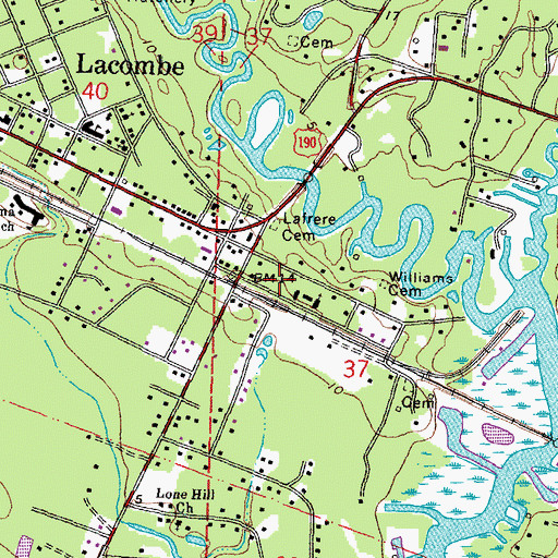 Topographic Map of Sacred Heart Church, LA