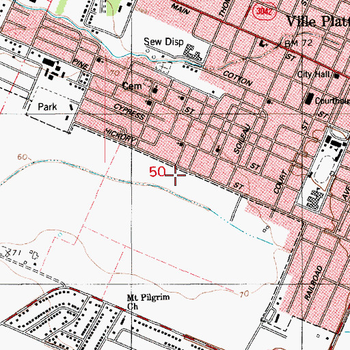 Topographic Map of Saint John the Baptist Church, LA