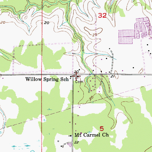 Topographic Map of Willow Springs Baptist Church, LA
