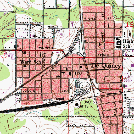 Topographic Map of Calcasieu Parish Library DeQuincy Branch, LA