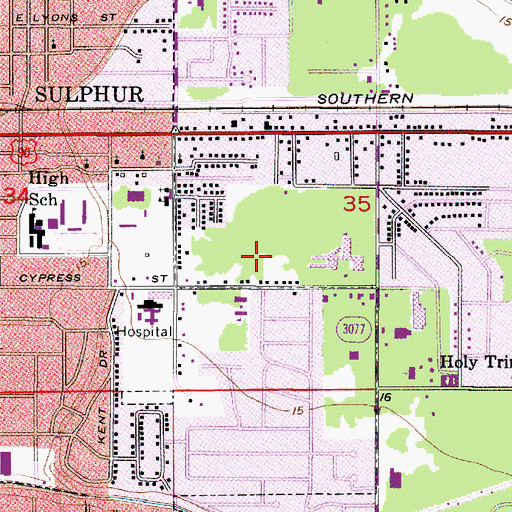 Topographic Map of Calcasieu Parish Library Sulphur Regional Branch, LA