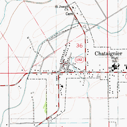 Topographic Map of Evangeline Parish Library Chataignier Branch, LA