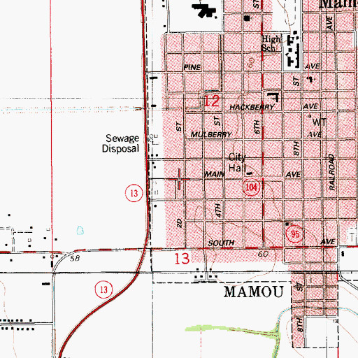Topographic Map of Evangeline Parish Library Mamou Branch, LA