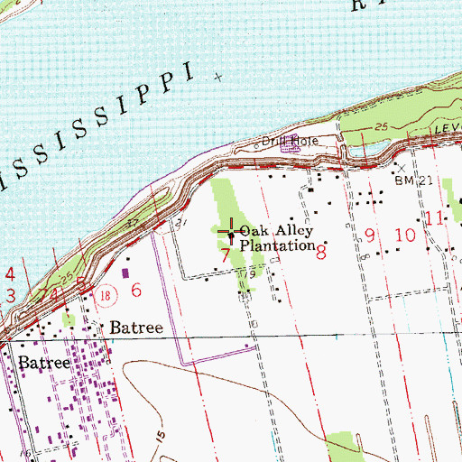 Topographic Map of Oak Alley Foundation, LA