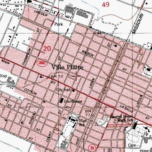 Topographic Map of Evangeline Parish Office, LA