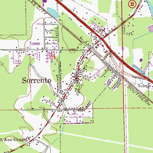 Topographic Map of Sorrento Town Hall, LA