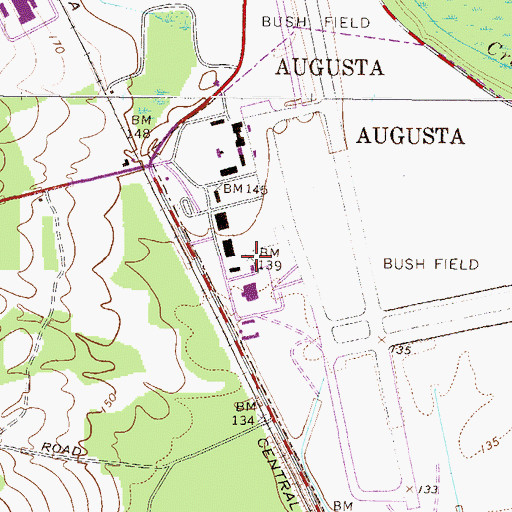 Topographic Map of Bush Field Airport Fire Station, GA