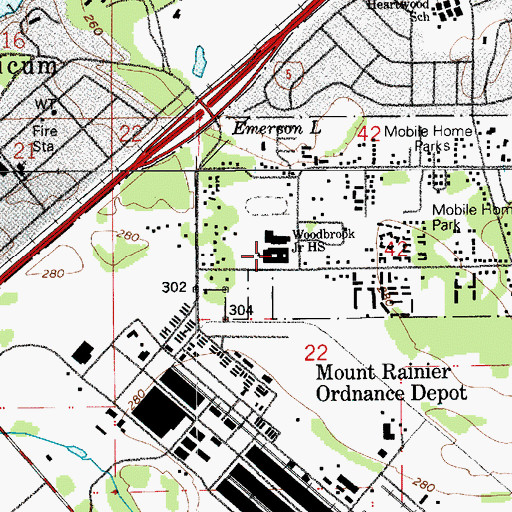Topographic Map of Woodbrook Middle School, WA