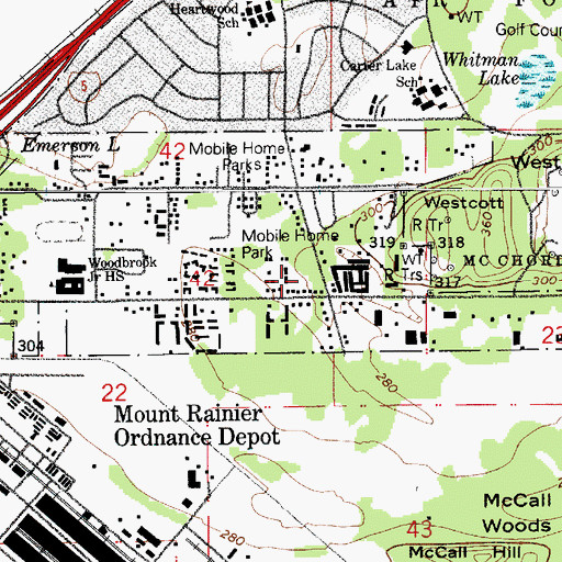 Topographic Map of Woodbrook Mobile Home Park, WA