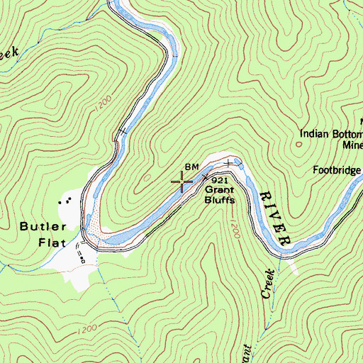 Topographic Map of Grant Bluffs, CA