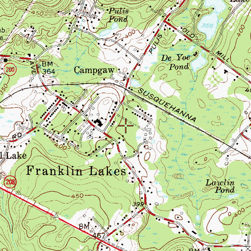 Topographic Map of Franklin Lakes Borough Fire Department Bender Firehouse, NJ
