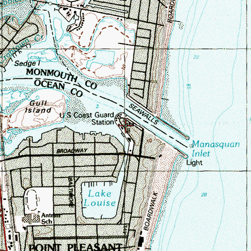 Topographic Map of United States Coast Guard Manasquan Inlet Station, NJ