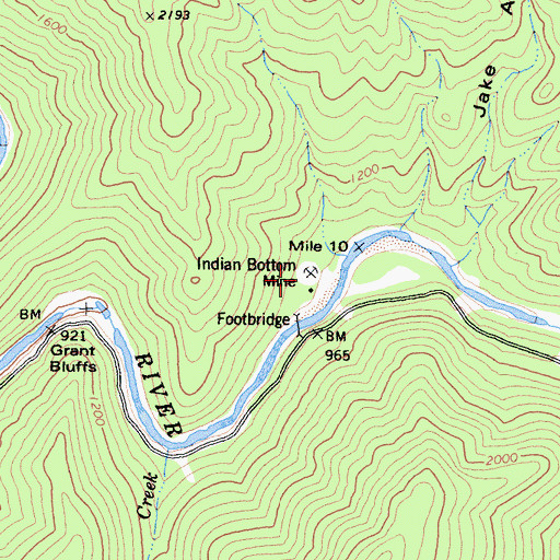 Topographic Map of Indian Bottom Mine, CA