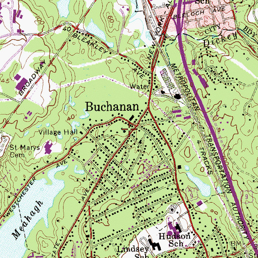 Topographic Map of Buchanan Village Hall, NY