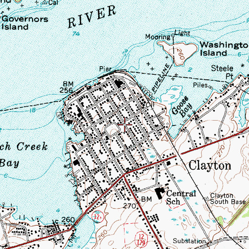Topographic Map of Clayton Village Hall, NY