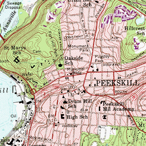 Topographic Map of Peekskill City Hall, NY