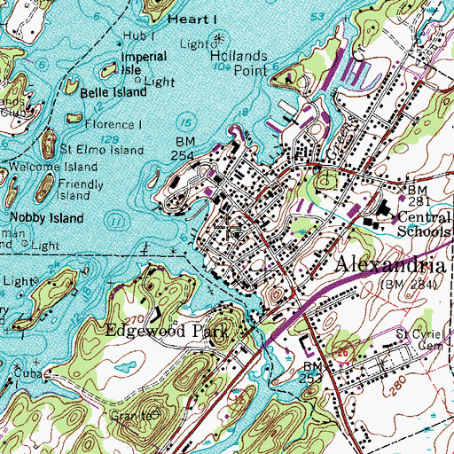 Topographic Map of Alexandria Bay Post Office, NY