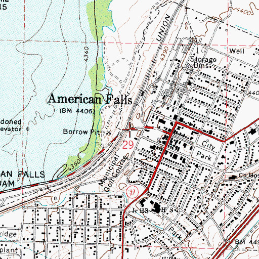 Topographic Map of American Falls City Fire Department, ID