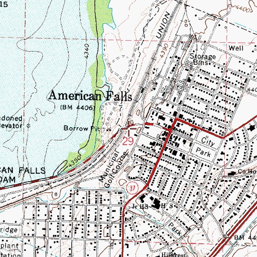 Topographic Map of American Falls Rural Fire Department, ID