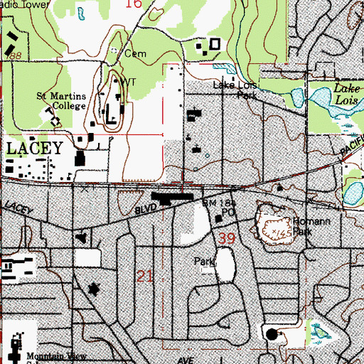 Topographic Map of Lacey Fire Department, WA