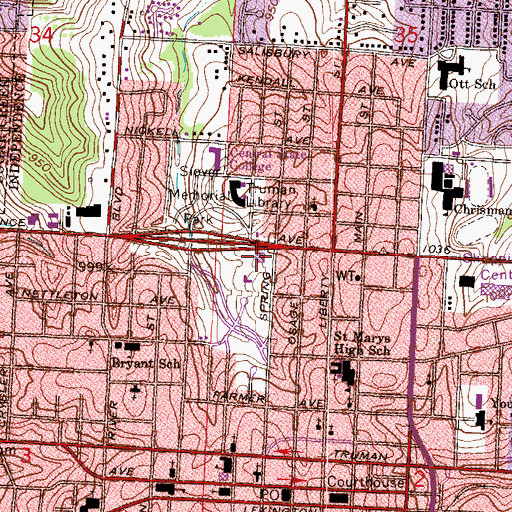 Topographic Map of Independence Fire Department Station 1, MO