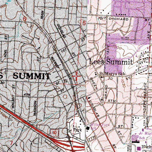 Topographic Map of Lees Summit Fire Department Station 1 Headquarters, MO