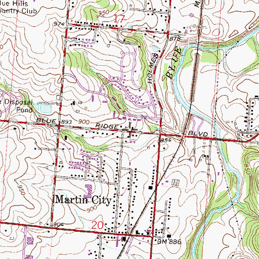 Topographic Map of Kansas City Missouri Fire Department Station 45, MO