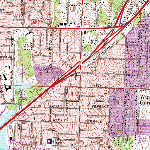 Topographic Map of Kansas City Missouri Fire Department Station 34, MO