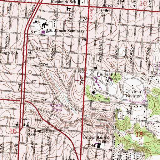 Topographic Map of Kansas City Missouri Fire Department Station 30, MO