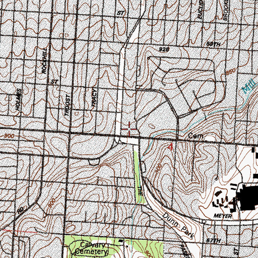 Topographic Map of Kansas City Missouri Fire Department Station 29, MO
