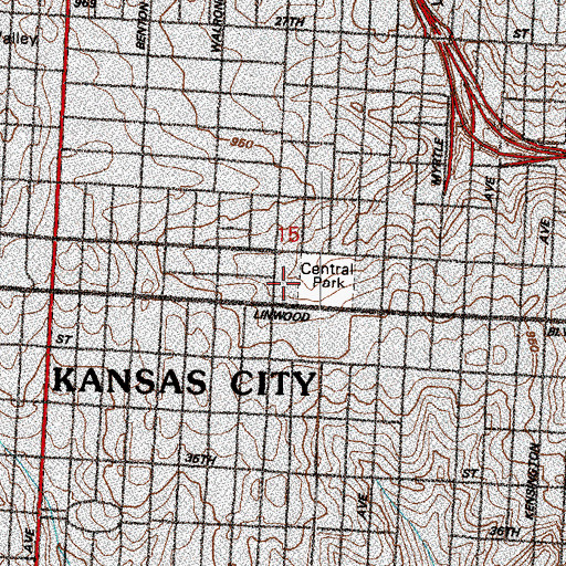 Topographic Map of Kansas City Missouri Fire Department Station 18, MO